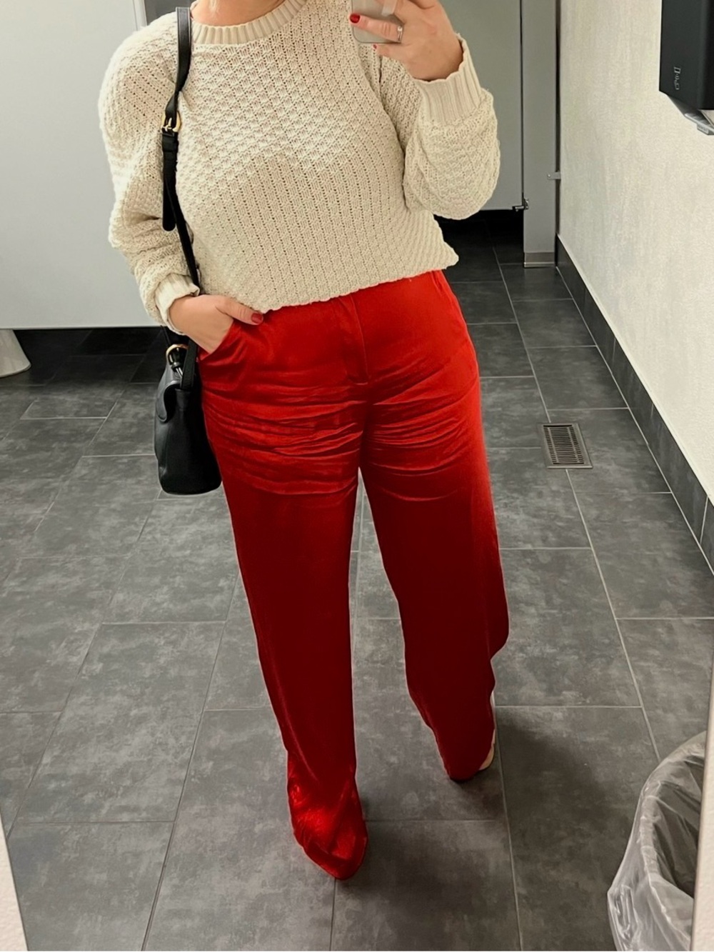 Zara Red Silky Wide-Leg Pants - Women's Stylish High-Waist Trousers
